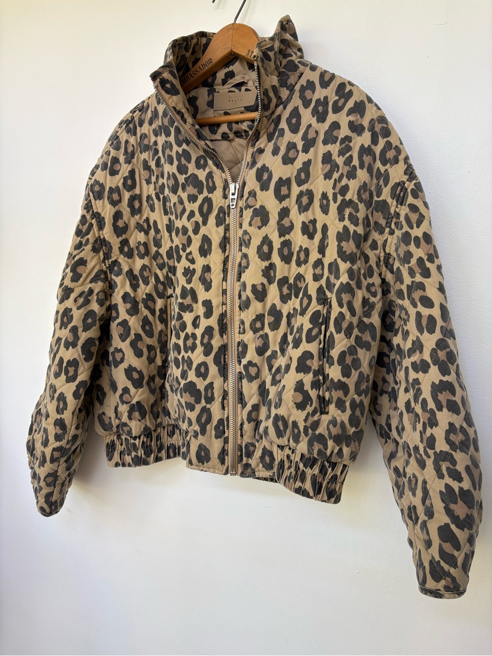 Blank NYC Leopard Print Bomber Jacket - Tan & Black
